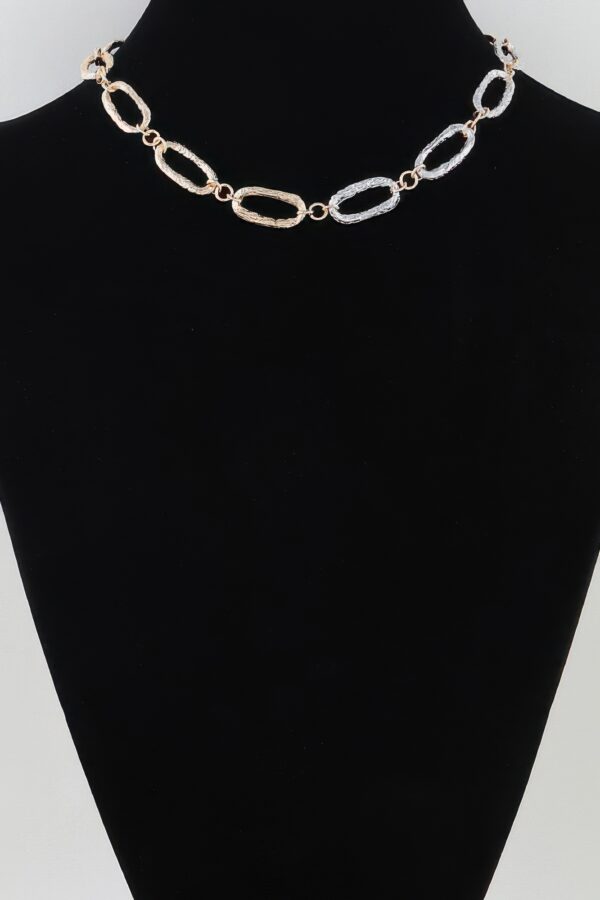 Hammered Two-Tone Chain Necklace – Textured Oval Links