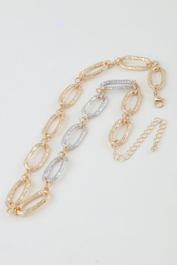 Hammered Two-Tone Chain Necklace - Textured Oval Links