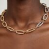 Hammered Two-Tone Chain Necklace - Textured Oval Links