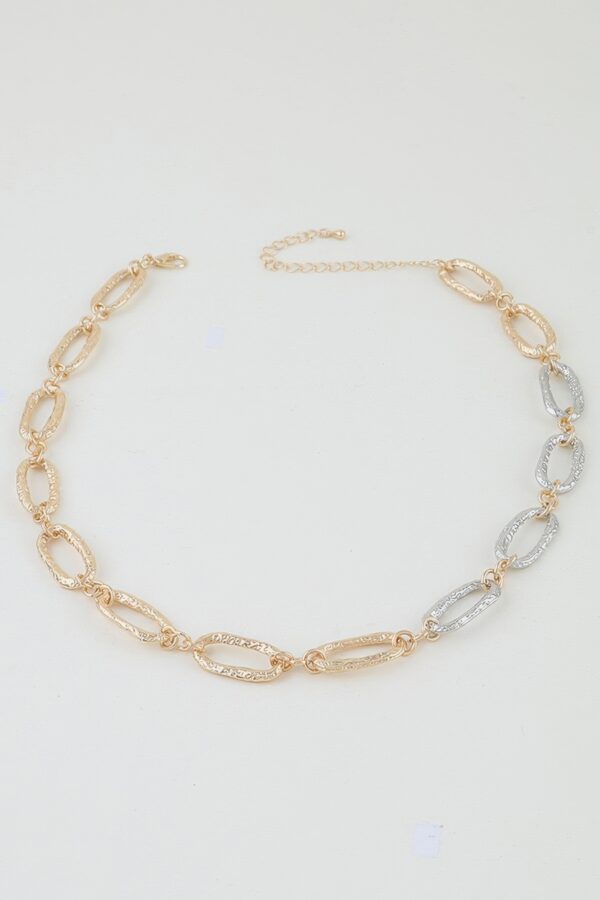Hammered Two-Tone Chain Necklace - Textured Oval Links