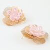 Crystal Beaded Blossom Earrings - Layered Metal Petals
