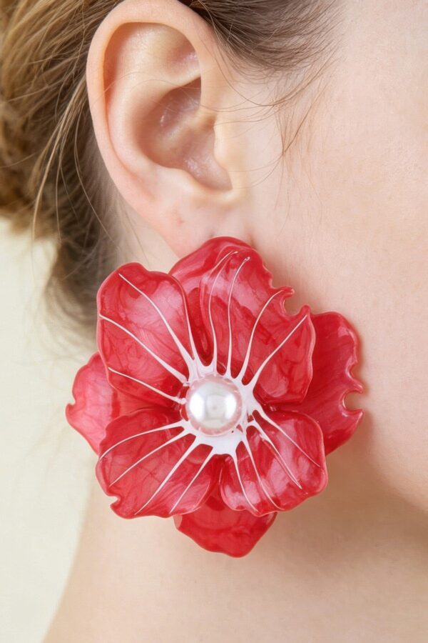 Marble Flower Pearl-Center Stud Earrings