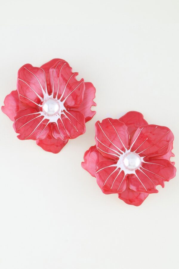 Marble Flower Pearl-Center Stud Earrings
