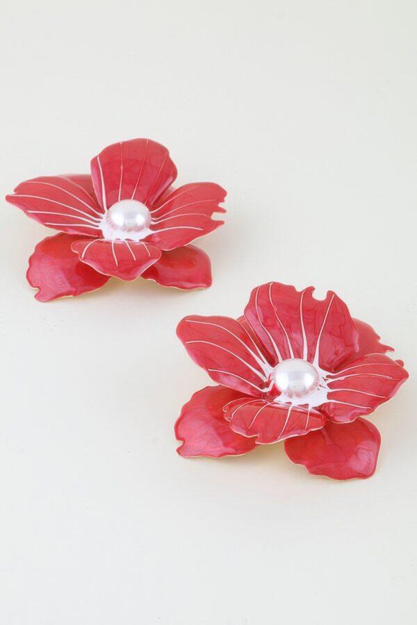 Marble Flower Pearl-Center Stud Earrings