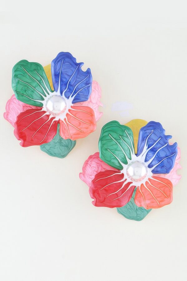 Marble Flower Pearl-Center Stud Earrings