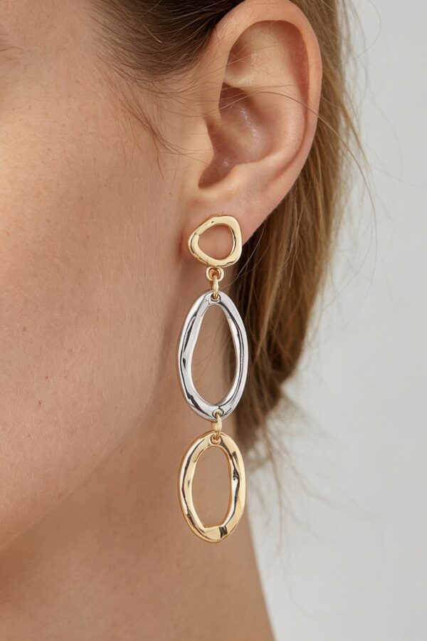 Polished Two-Tone Stacked Loop Drop Earrings