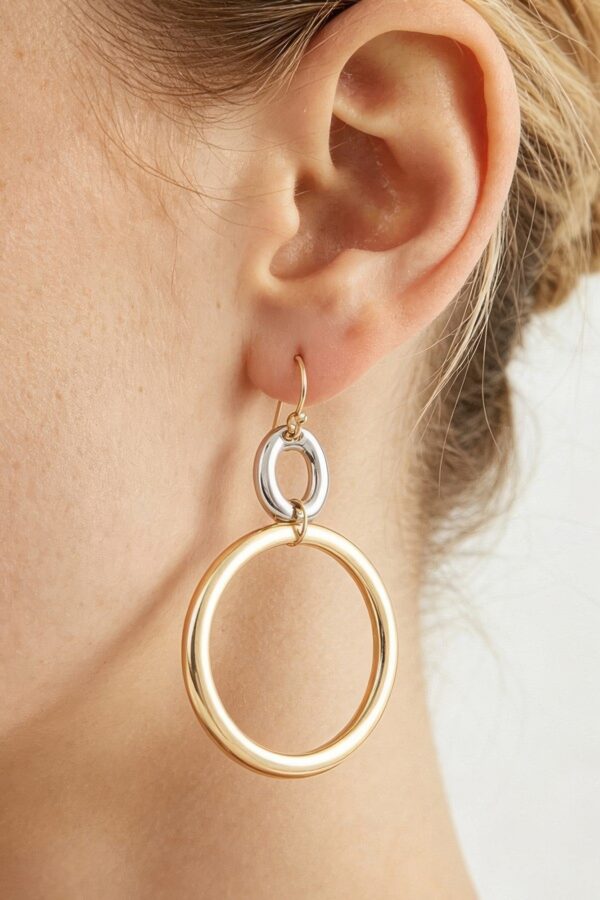 Wavy-Edge Two-Tone Hoop Drop Earrings