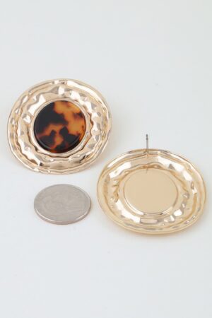 Hammered Marble Disc Drop Earrings – Textured Metal