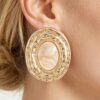 Hammered Marble Disc Drop Earrings - Textured Metal