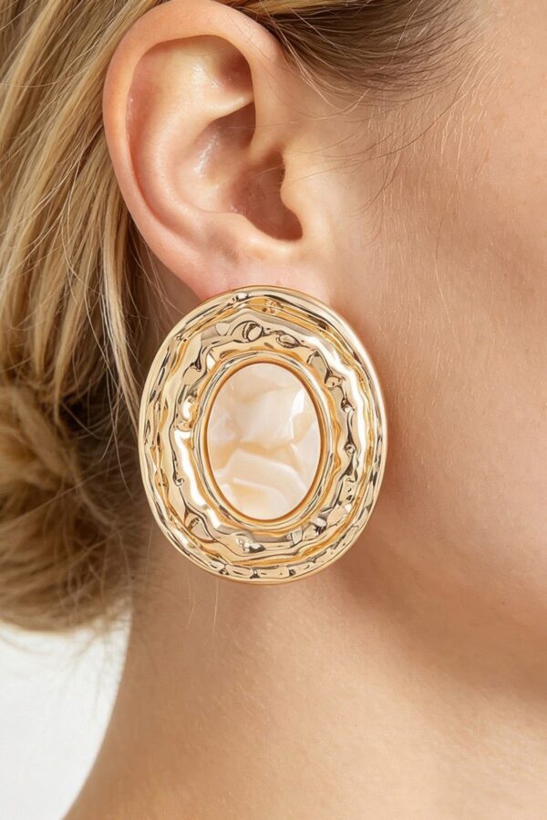 Hammered Marble Disc Drop Earrings - Textured Metal