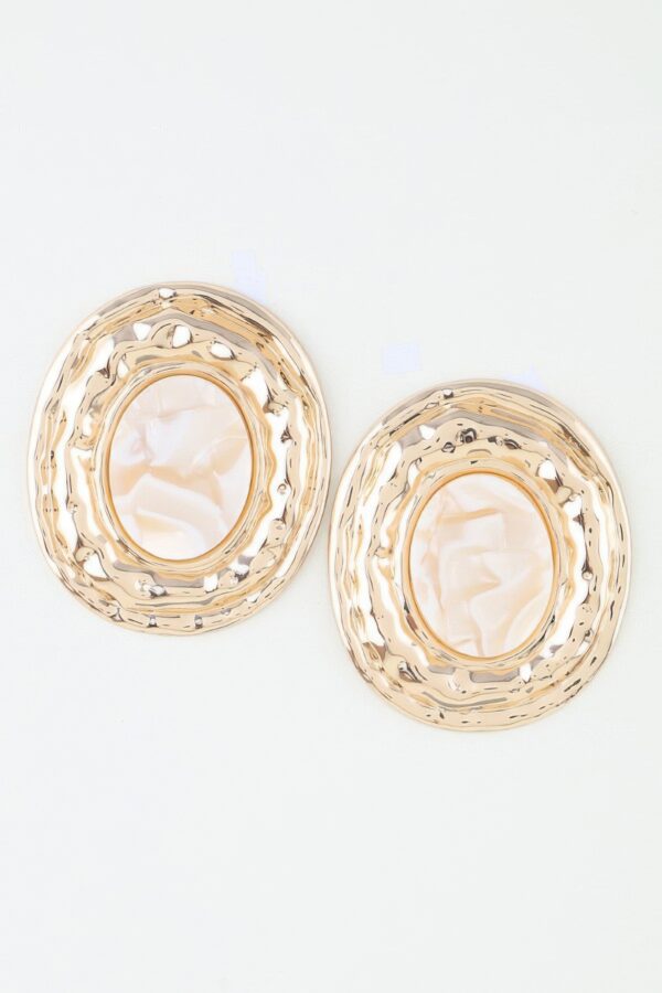 Hammered Marble Disc Drop Earrings - Textured Metal