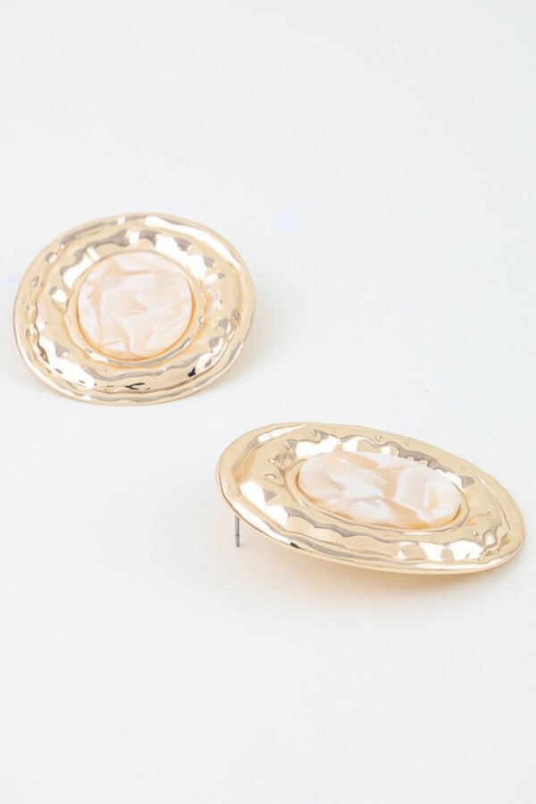 Hammered Marble Disc Drop Earrings - Textured Metal
