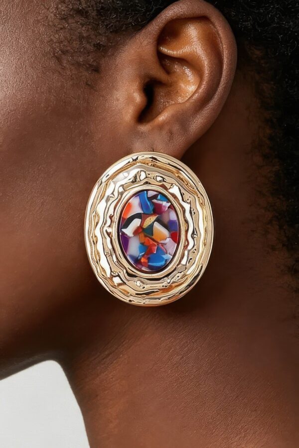 Hammered Marble Disc Drop Earrings - Textured Metal
