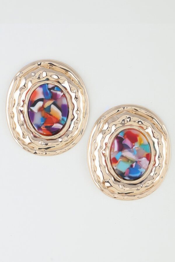 Hammered Marble Disc Drop Earrings - Textured Metal