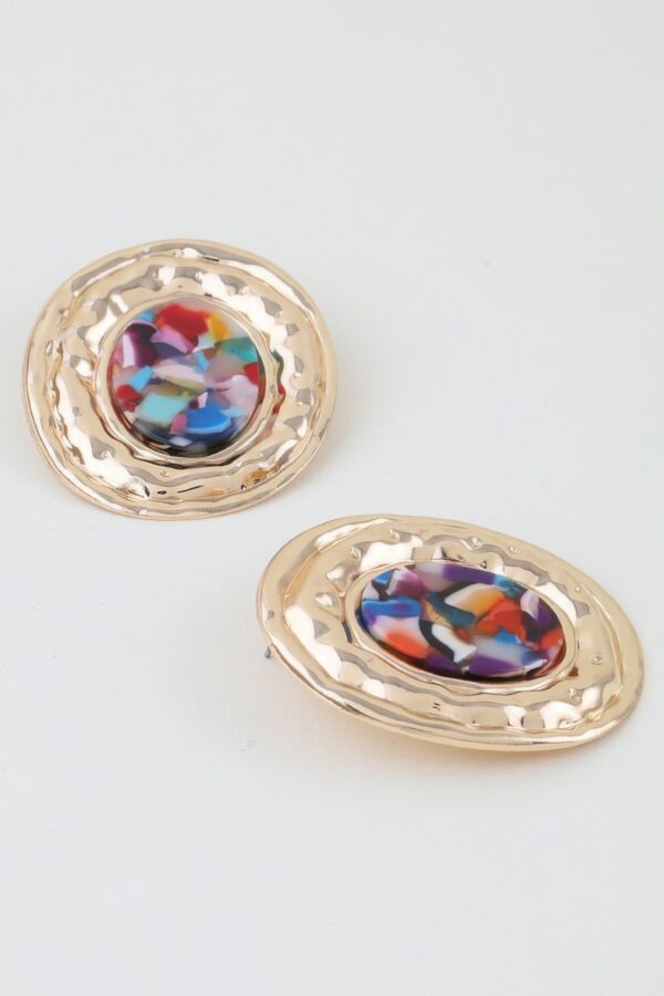 Hammered Marble Disc Drop Earrings - Textured Metal
