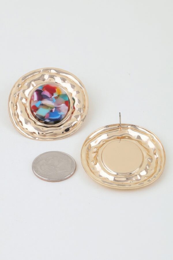 Hammered Marble Disc Drop Earrings - Textured Metal