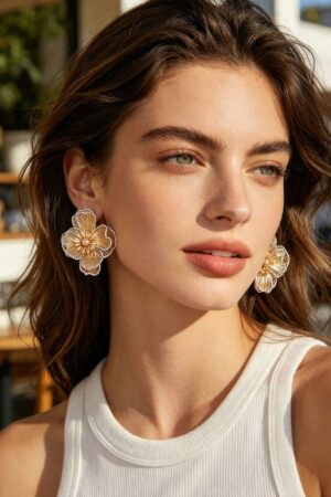 Blooming Flower Earrings with Glitter Trim