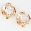 Hammered Blooming Flower Stud Earrings - Gold & White