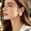 Marble Flower Earrings with Pearl Center – Pale Pink