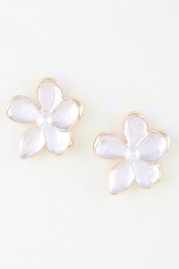 Marble Flower Earrings with Pearl Center - Pale Pink