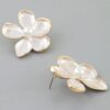 Marble Flower Earrings with Pearl Center - Pale Pink