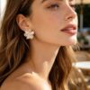 Blooming Flower Stud Earrings – Polished Gold & Pearl