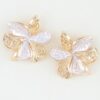 Blooming Flower Stud Earrings - Polished Gold & Pearl