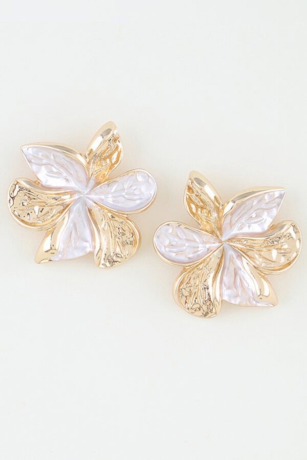 Blooming Flower Stud Earrings - Polished Gold & Pearl