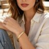 Diamond-Cut Quilted Gold-Tone Cuff Bracelet