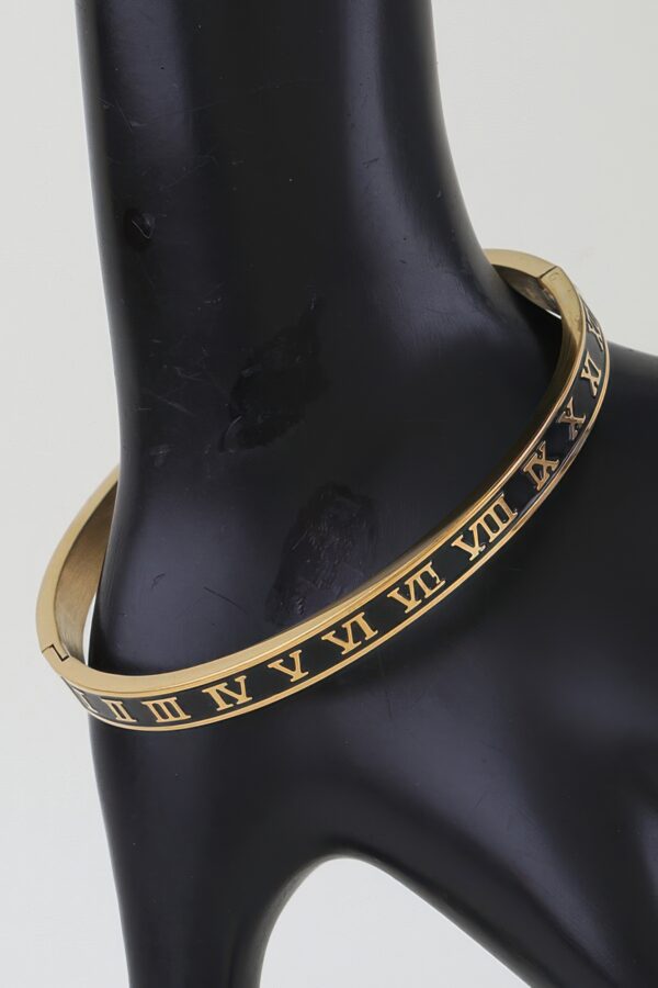 Roman Numeral Cuff Bracelet - Brushed Gold & Black Enamel