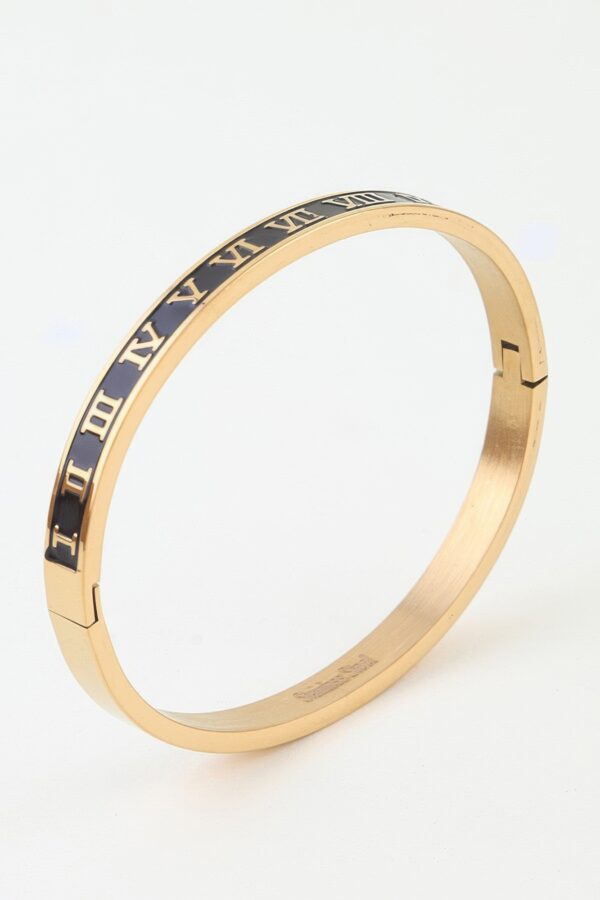 Roman Numeral Cuff Bracelet - Brushed Gold & Black Enamel