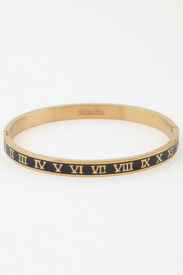 Roman Numeral Cuff Bracelet - Brushed Gold & Black Enamel