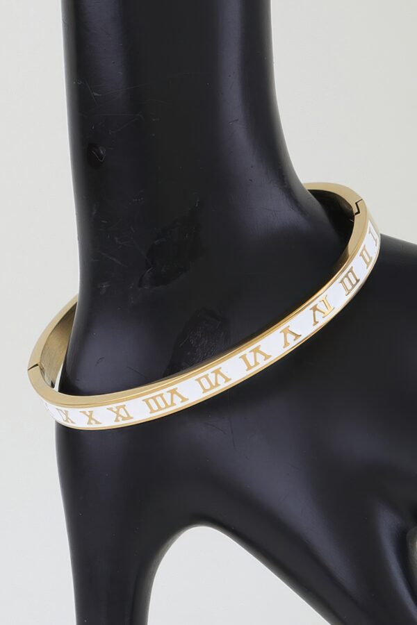 Roman Numeral Cuff Bracelet - Brushed Gold & Black Enamel