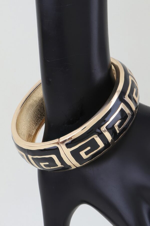 Greek Key Two-Tone Cuff Bracelet - Gold Enamel