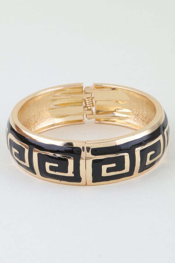 Greek Key Two-Tone Cuff Bracelet - Gold Enamel