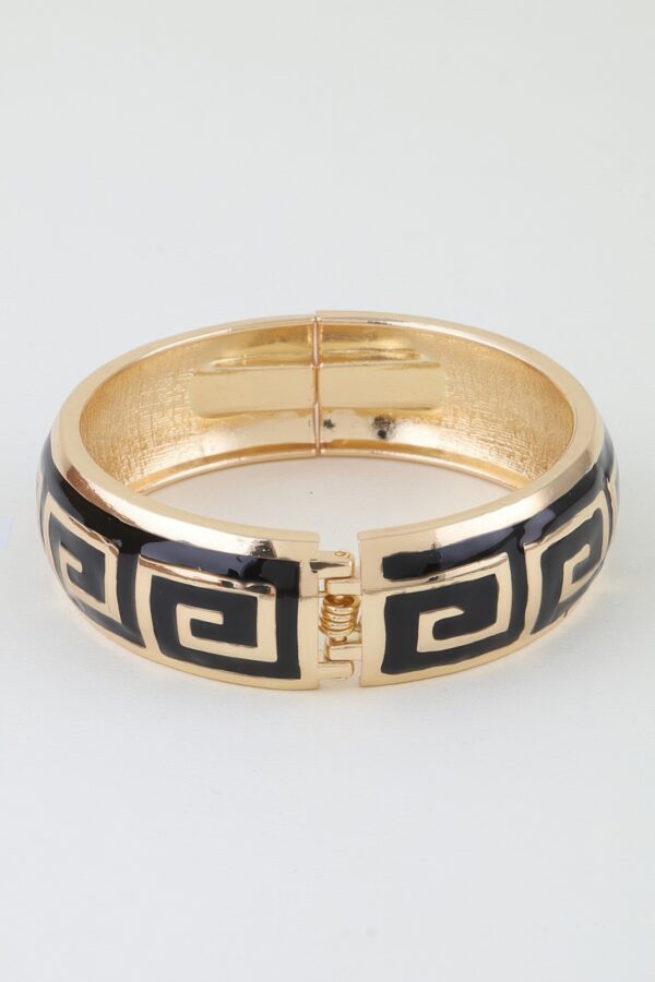 Greek Key Two-Tone Cuff Bracelet - Gold Enamel
