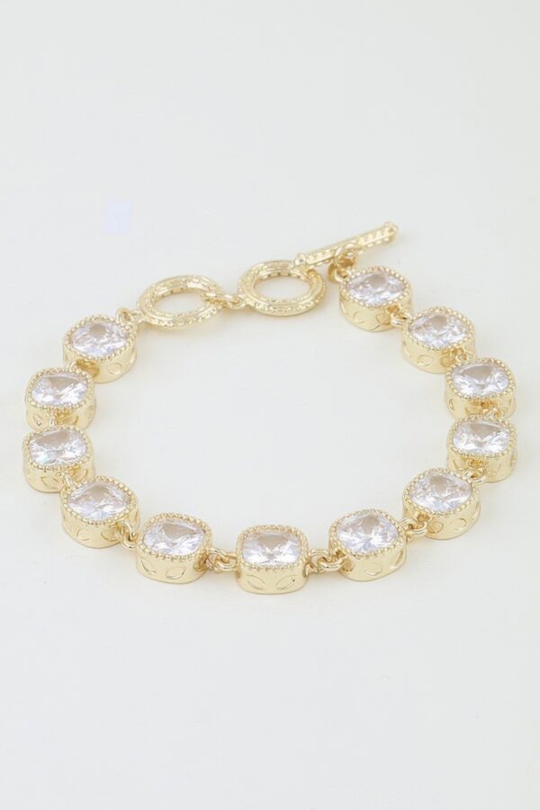 Cubic Zirconia Toggle Chain Bracelet - Gold-Tone Beaded