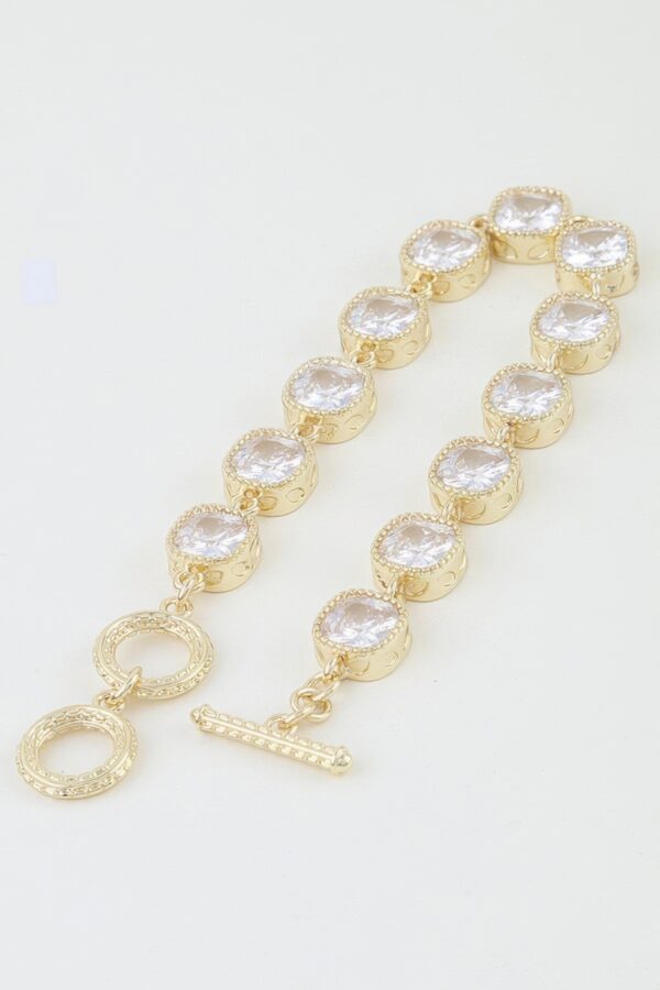 Cubic Zirconia Toggle Chain Bracelet - Gold-Tone Beaded