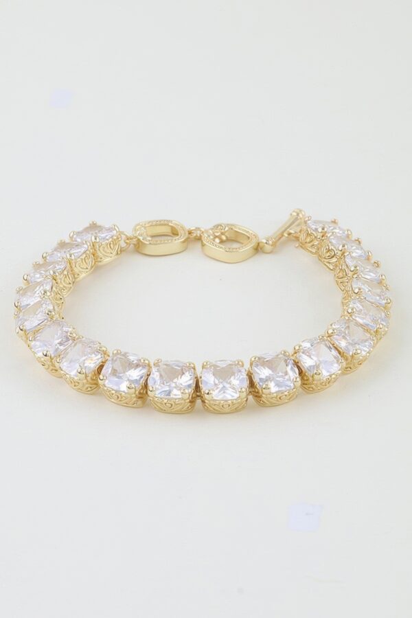 Cushion-Cut Cubic Zirconia Gold-Tone Cuff Bracelet