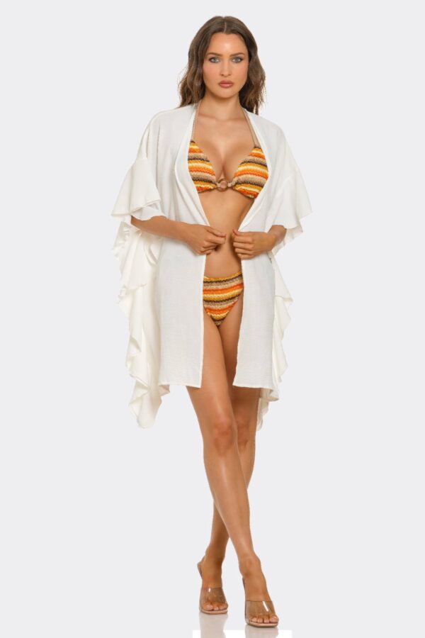 Flutter-Sleeve Midi Kimono Cover-Up – Lightweight Polyester