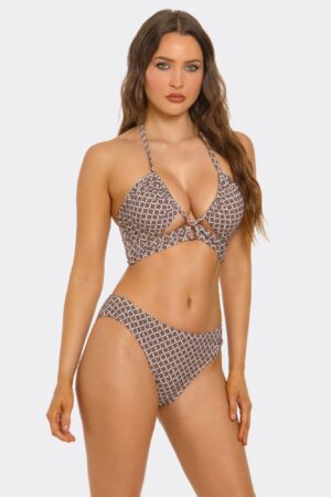 Cocoa Bloom Crisscross Halter Bikini – Brown/White Floral