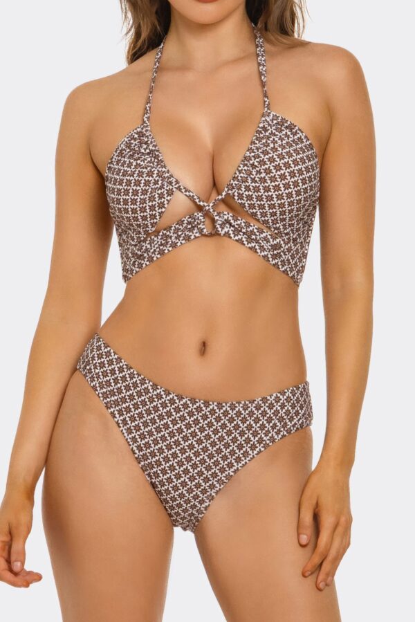 Cocoa Bloom Crisscross Halter Bikini - Brown/White Floral