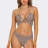 Cocoa Bloom Crisscross Halter Bikini - Brown/White Floral