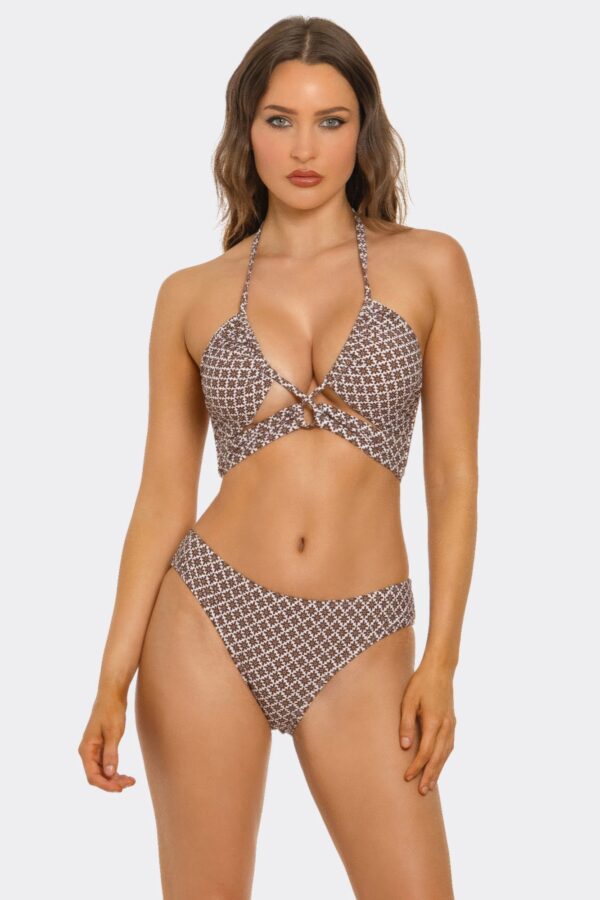 Cocoa Bloom Crisscross Halter Bikini - Brown/White Floral