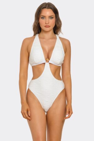 Moonlit Monokini – Chain-Accent Textured One-Piece