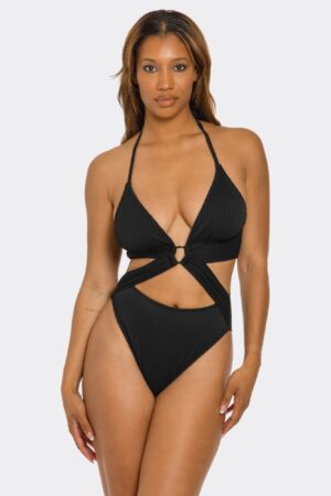 Dita Ribbed Monokini – Halter with Front Ring