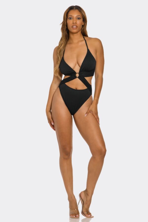 Dita Ribbed Monokini - Halter with Front Ring