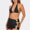 Kiki Bikini Set – Black with Gold Floral & Ruched Skirt
