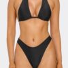 Kiki Bikini Set - Black with Gold Floral & Ruched Skirt
