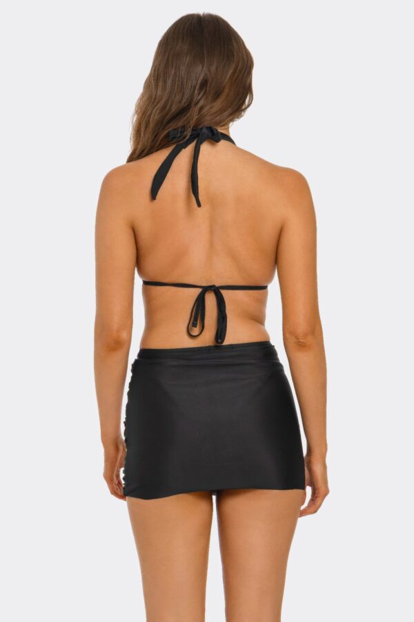 Kiki Bikini Set - Black with Gold Floral & Ruched Skirt